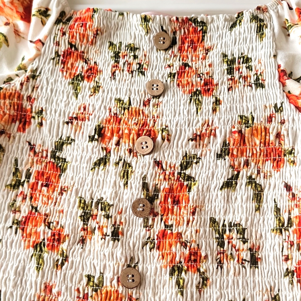 Stella Tweed Girl Crop Top Off the Shoulder Floral Print Cream Orange Large 14 - Picture 4 of 12